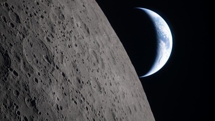 En la imagen, proporcionada por la NASA, la tripulación de Artemis II captó esta vista donde la Tierra se oculta tras la Luna durante su sobrevuelo lunar (NASA vía AP)